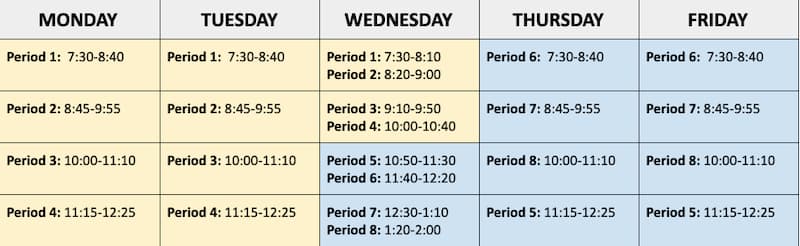 School schedule for August 17