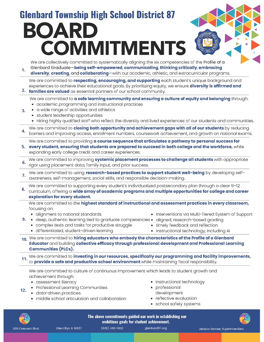 Glenbard District 87 Board Commitments 2025 26