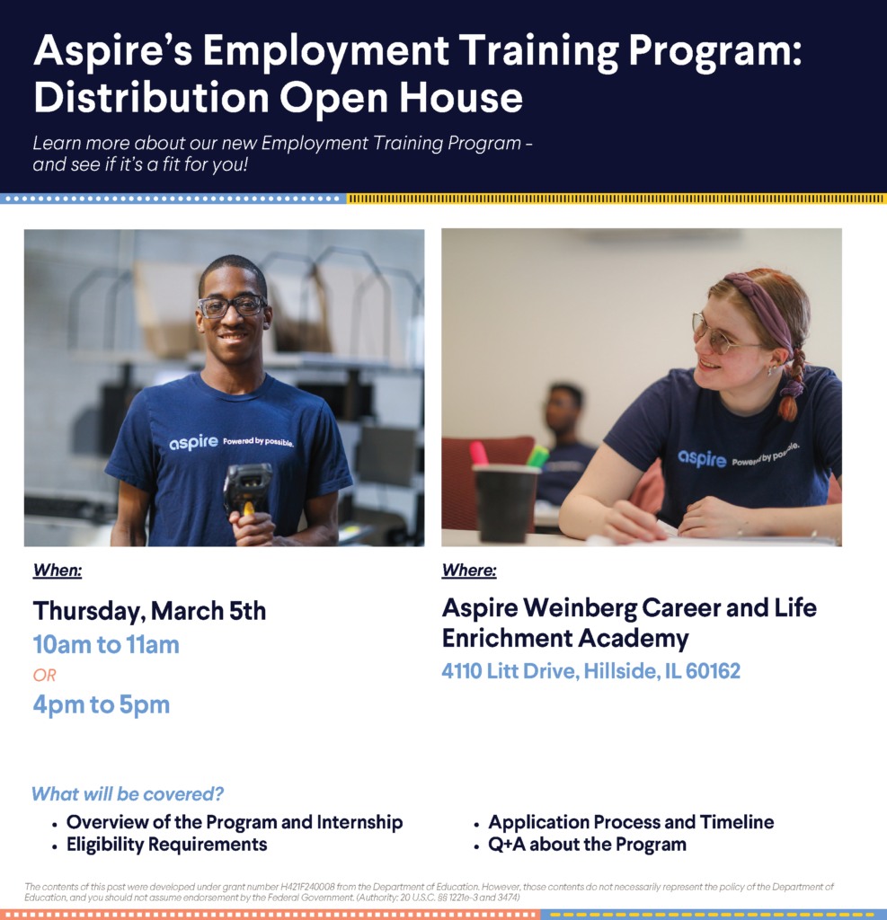 Promo flyer for Aspire's Employment Training Program