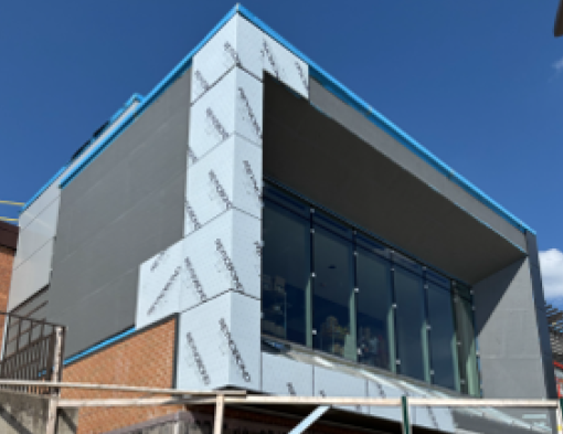 Picture of exterior construction at Glenbard East in June 2026
