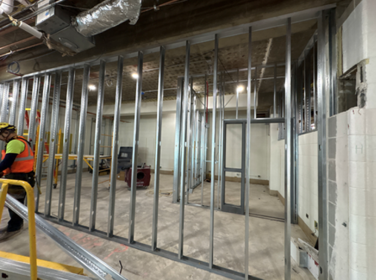 Interior construction view at Glenbard South in June 2026